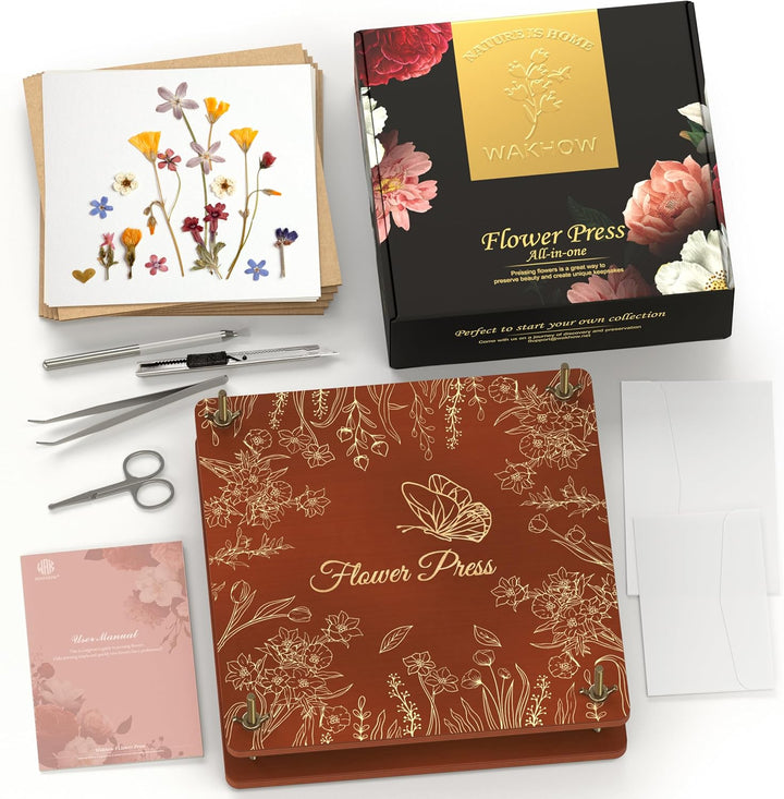 Flower Press Kit – 11" X 11" Large Wooden Flower Presser for Adults & Teens | DIY Bouquet Preservation & Dried Flower Art | Ideal Gift for Nature & Craft Lovers