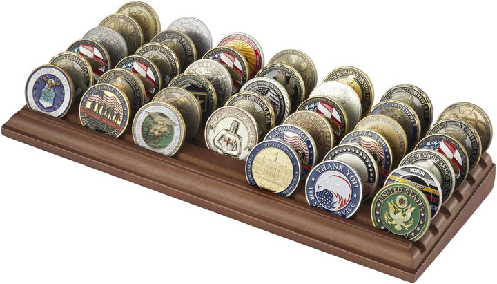 Challenge Coin Display Stand 6 Row 100% Solid Wooden Holder Rack Case Holds 42 Coins