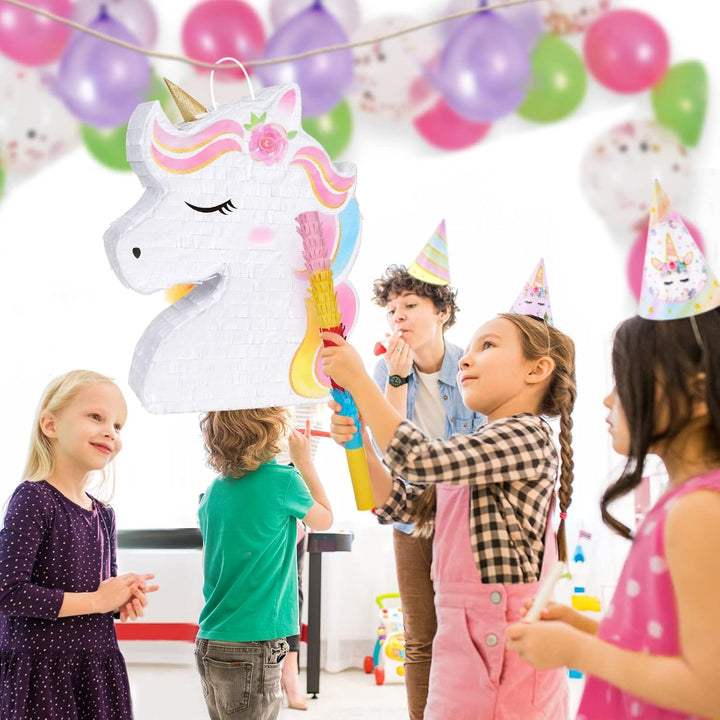 Unicorn Piñata - Unicorn Party Supplies Piñata Bundle with Blindfold and Bat for Girls Kids Rainbow Unicorn Theme Birthday Party Game Decorations (15.7" X 12.2" X 3.1")