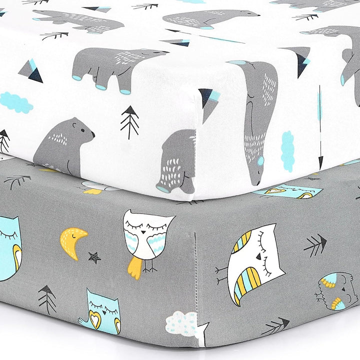 Pack N Play Sheets,  2 Pack Mini Crib Sheets,Stretchy Portable Fitted Playard Sheet Set, Convertible Playard Mattress Cover,Ultra Soft Breathable Material,Elephant Whale