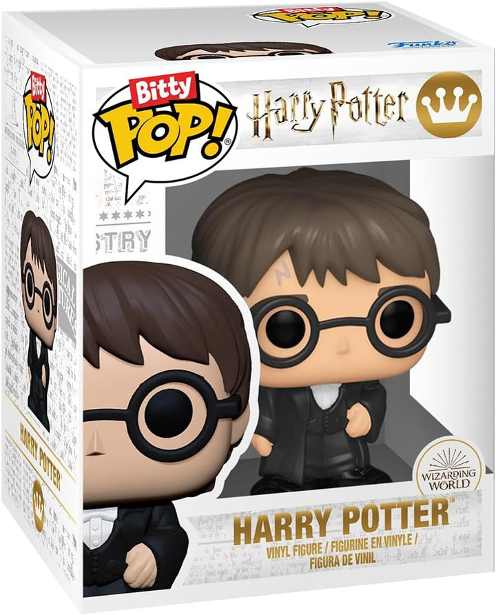 Bitty POP HP GOF - Harry, 4-Pack and a Surprise Mystery Mini Figure - 0.9 Inch (2.2 Cm) - Harry Potter Collectable - Stackable Display Shelf Included - Gift Idea - Party Bags Stocking