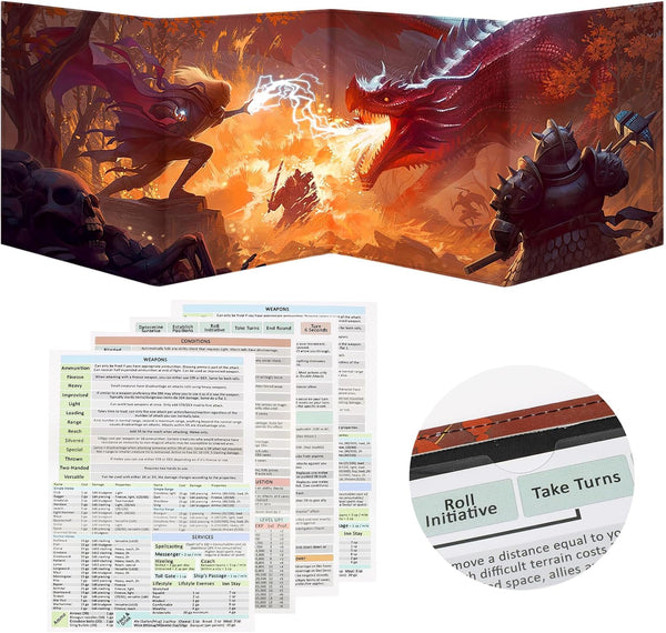 DND DM Screen, Dungeons and Dragons Master Screen Leather,4 Wet-Erase Function Pockets,Dnd Game Accessories for Trpg,With 4 Panels Master Screen Inserts (Screen A)