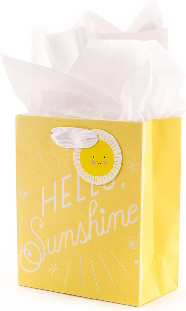 9" Medium Baby Gift Bag with Tissue Paper - Baby Banner in Grey, Pink and Blue for Baby Showers, New Parents, and More