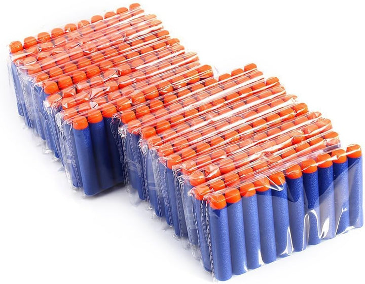 200 Nerf Compatible Dart Bullets, Blue & Orange, Cylindrical, Round, Close Quarters Battles (CQB), Airsoft, Plastic, EVA Foam, 5.31 Inches X 2 Inches