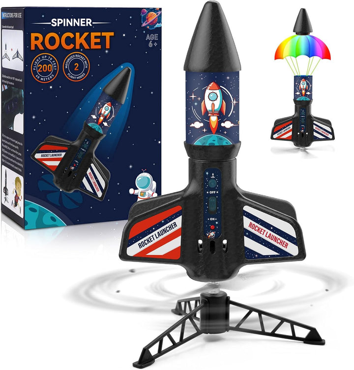 Rocket Launcher for Kids - Self-Launching 200 Ft Motorized Outdoor Electric Play Toy, High Flying Air Rocket with Launch Set, Birthday Toys Gifts for Boys 8-12, Star Pattern