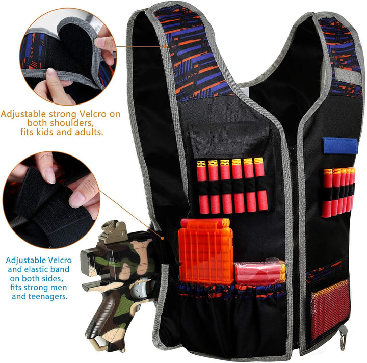 Large Size Adjustable Toy Tactical Vest Kit Compatible with Nerf N-Strike Elite Series for Men, Big Kids Xl-Size