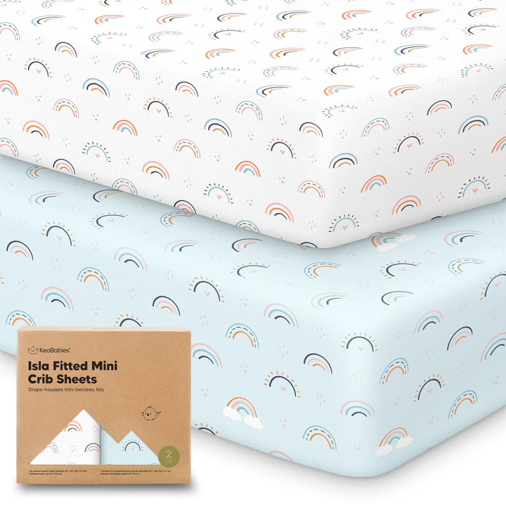 Pack and Play Sheets Fitted - 2-Pack Mini Crib Sheets for Pack N Play Mattress 38X26, Soft & Cozy, Neutral Toddler Playard Bedding, Snug Fitted Mini Baby Crib Mattress Cover Boy, Girl (Butterflies)