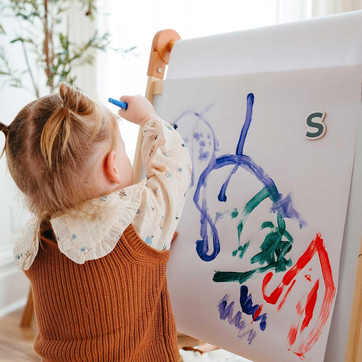 Easel for Kids, Double-Sided Magnetic Easel, Adjustable Wooden Kids Art Easel with Paper Roll, Learning-Toy for 3,4,5,6,7,8 Years Old Boy & Girls