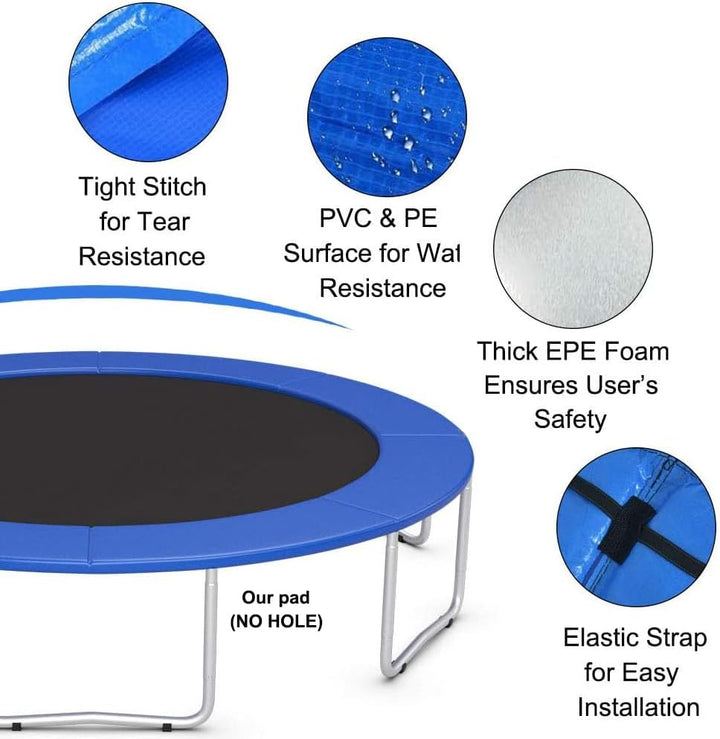 Trampoline Replacement Pad Safety Spring Cover, No Holes for Pole, Universal Fits for 10Ft 12Ft 14Ft Frames, Waterproof Trampoline Accessories Spring Pad