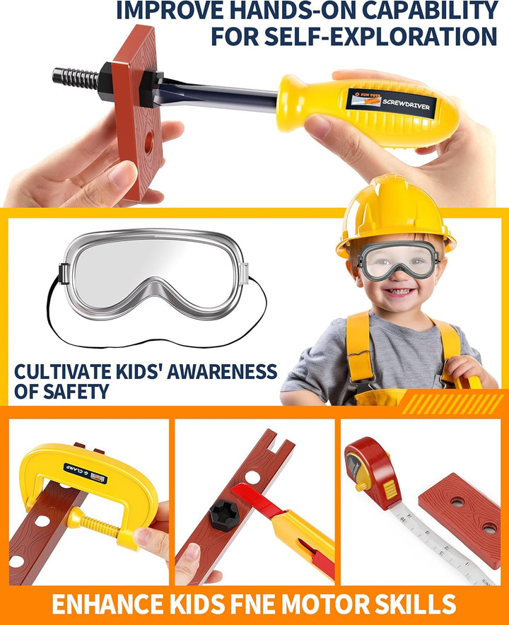 Tool Set with Tool Box & Electronic Toy Drill, Pretend Play Kids Construction Kits for Kids Ages 3-5 Years Old, Toddler Boy Toys(Orange)
