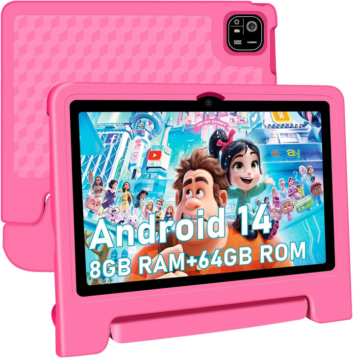 Tablet for Kids, 10.1 Inch IPS HD Touchscreen Android 14 64 GB Storage, 8GB RAM, Octa Core Kids Tablet, Parental Controls, 12-Hr Battery, Wifi, GPS - Purple