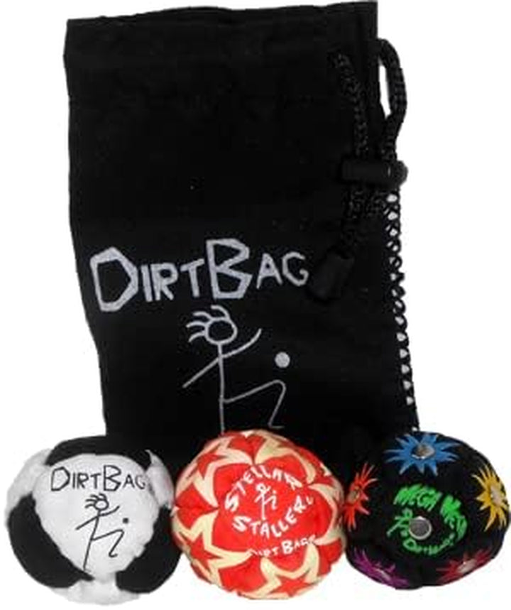All Star Footbag 3 Pack with Pouch, 100% Handmade, Premium Quality, Bright Vivid Colors, Signature Carry Bag