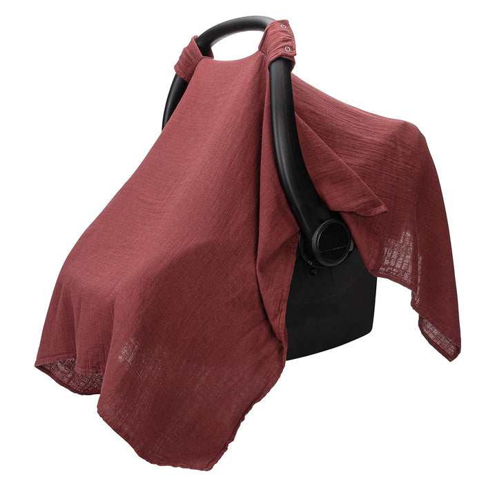 Baby Car Seat Cover - Soft, Breathable Bamboo Rayon and Muslin Cotton Blend - Lightweight Canopy for Sun, Bug, and Comfort Protection - Large Size Infant Seat Cover in Sage Design