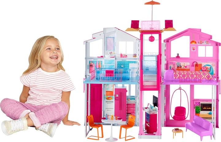 Doll House Playset, 3-Story Townhouse with 4 Rooms & Rooftop Lounge, Furniture & Accessories Including Swinging Chair (Amazon Exclusive)