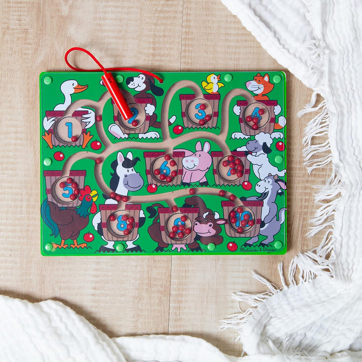 Magnetic Wand Number Maze - Wooden Puzzle Activity Learning Toys, Travel Activities for Kids, Magnetic Maze for Toddlers and Kids Ages 3+