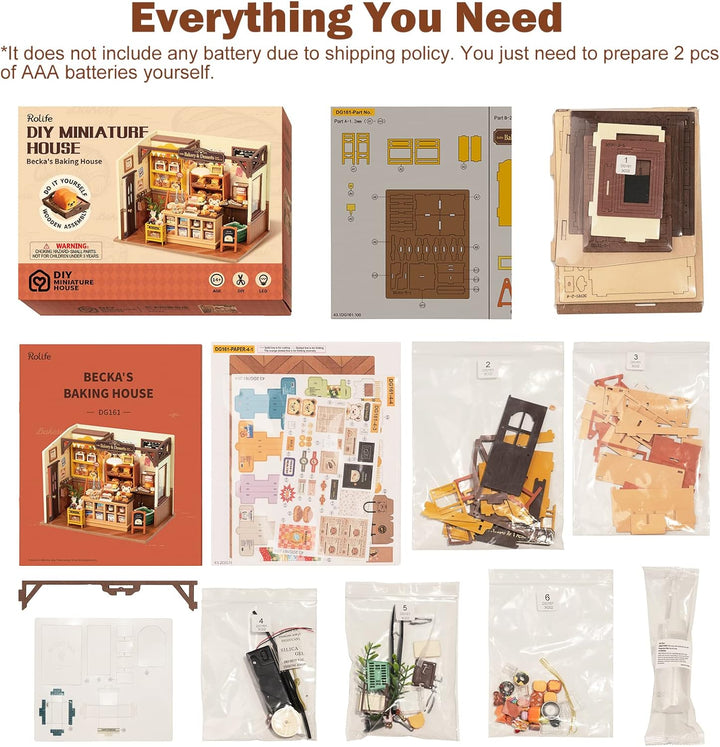 DIY Miniature Doll House Kit, Build Becka'S Bakery Diorama House Building Set with LED Room Hobby Craft for Aduls Uniue Gifts for Teens