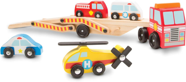 Wooden Emergency Vehicle Carrier Truck with 1 Truck and 4 Rescue Vehicles