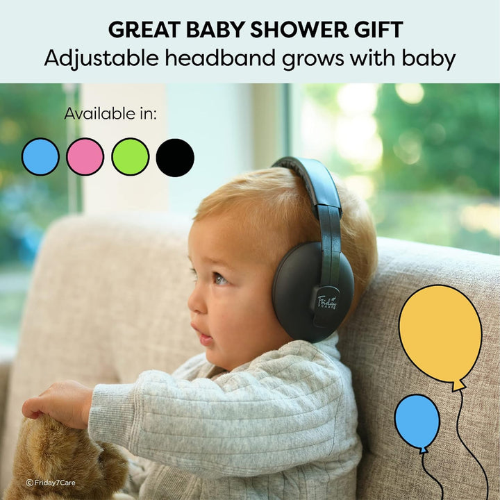 Baby Travel Noise-Cancelling Earmuffs with Adjustable Headband - Infant Ear Protection Headphones for Ages 0-24 Months - Black
