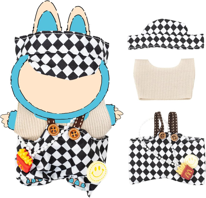Clothes for Labubu 17Cm Dolls(No Doll) Dolls Outfit for Labubu with Accessories Suit Cute for Lububu Stylish Dress up Set for LA BUBU Patterned Skirt