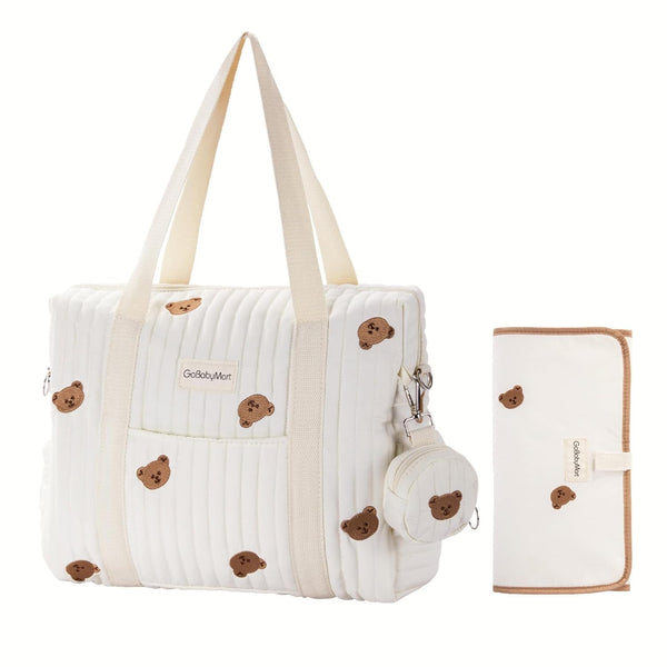 Large Diaper Bag Tote, Maternity Travel Diaper Tote, Multifunction Baby Bag, Baby Nappy Bags, Messenger Bag (Medium - Bears)