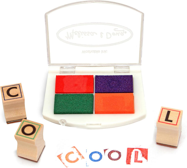 Wooden Alphabet Stamp Set - 56 Stamps with Lower-Case and Capital Letters Preschool Writing Toys, ABC Stamps, Kids Arts & Crafts, Letter for Kids Ages 4+