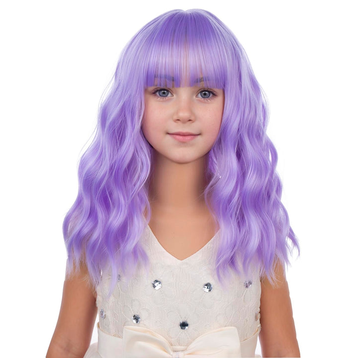 Blonde Wig Kids Child Short Wavy Wig with Bangs Flaxen Blonde Wigs Synthetic Girls Cosplay Halloween Party Costume Wigs (Flaxen Blonde)