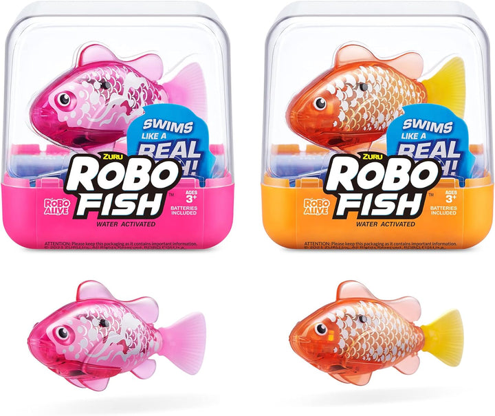 Robo Fish Robotic Swimming Fish (Teal + Orange) by  Water Activated, Changes Color, Comes with Batteries, Amazon Exclusive (2 Pack) Series 3