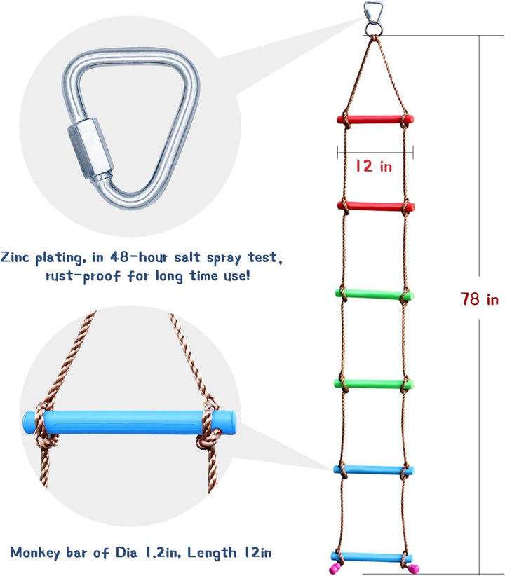 6.6FT Climbing Rope Ninja Ladder for Kids - Kids Ninja Warrior Obstacle Course Accessories - Swing Rope Ladder
