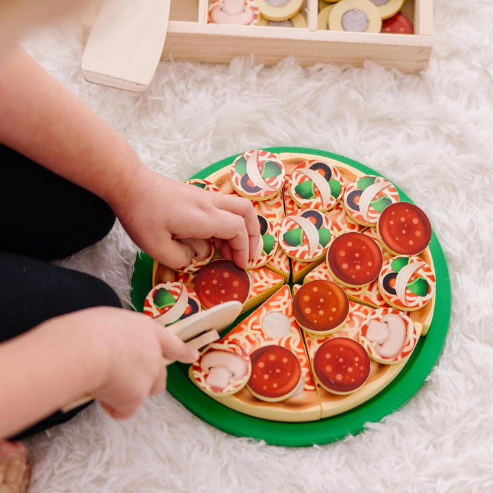 Pizza Party Wooden Play Food Set with 54 Toppings