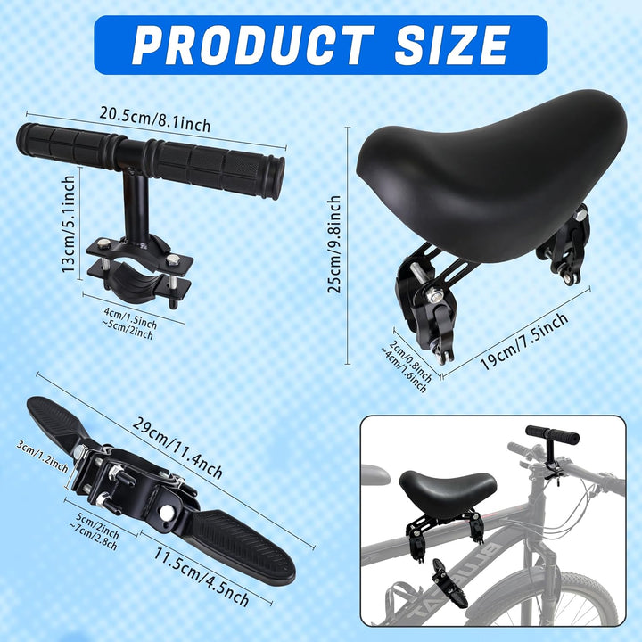 Front Mounted Bicycle Seats for Children, Kid Bike Seat Mountain with Handlebars Foot Pedals for Children 2~5 Years (Black)