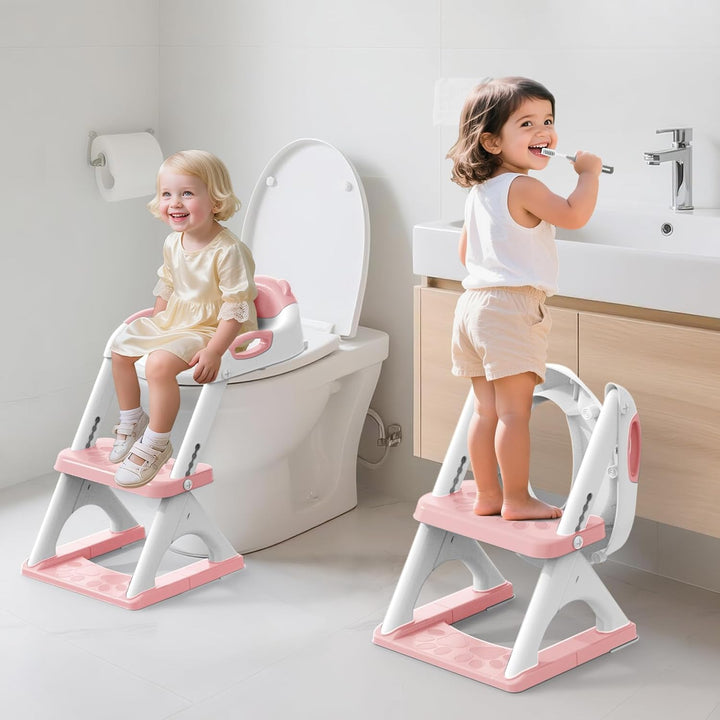 Potty Training Seat with Step Stool Ladder,  Potty Training Toilet for Kids Boys Girls Toddlers - Comfortable Safe Potty Seat with Anti-Slip Pads Ladder Grey