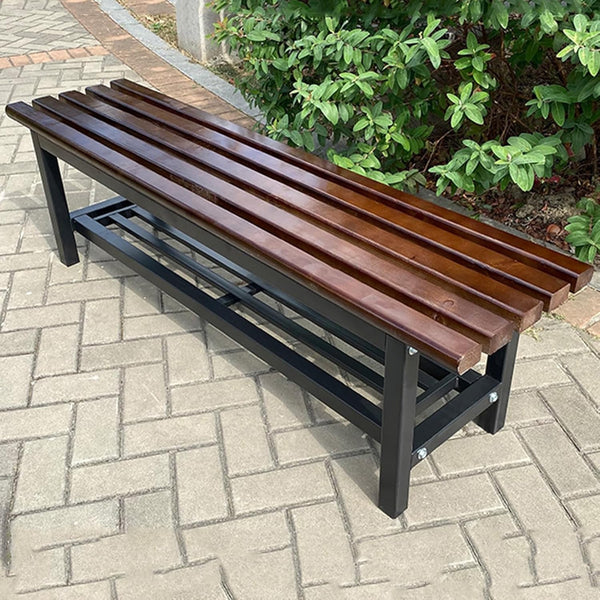 Wooden Backless Patio Bench Seat, Weatherproof Galvanized Frame Park Metal Bench Chair, 2-3 Person Outdoor Garden Bench, for Backyard, Poolside, Front Porch (Walnut Color B,150X37X45Cm)