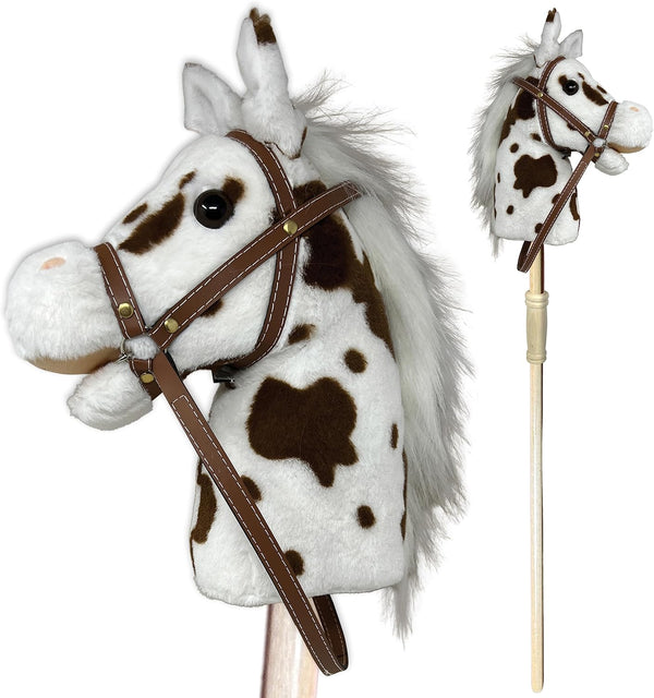 Stick Horse | Plush Handcrafted Hobby Horse | Stick Pony Provides Fun Pretend Play for Toddlers & Preschoolers | Handsewn, Wood, Sound Effects | Pinto Style