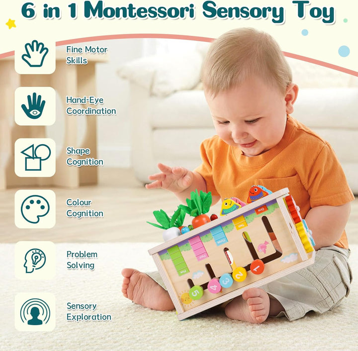 6-In-1 Montessori Tissue Box Toy for 6+ Months Baby, Wooden Activity Cube, Puzzles 12-18 Months, Perfect 1 Year Old Girl Boy Gifts, Sensory Toys for Toddlers 1-3, Baby 1St Birthday Gift