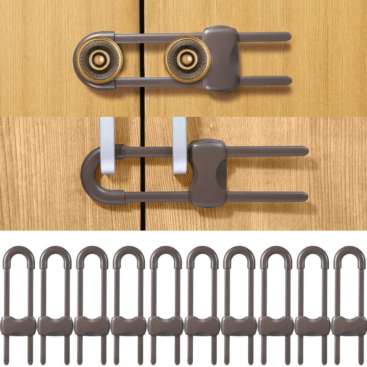 10 Pieces Cabinet Locks for Babies, U-Shaped Proofing Drawers Safety Child Locks Adjustable, Easy to Use Childproof Latch for Knob Handle on Kitchen Door Storage Cupboard Closet (White)
