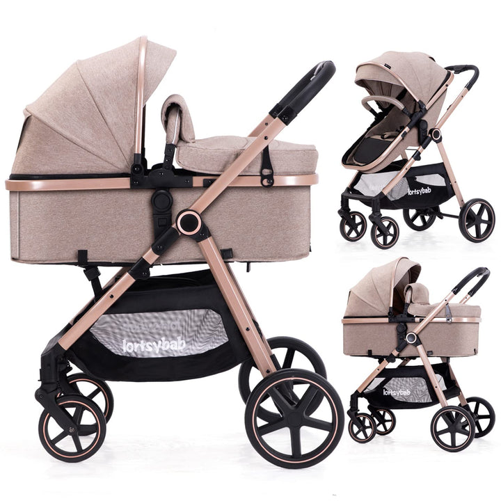 2-In-1 Baby Stroller with Bassinet Mode - Folding Infant Newborn Pram Stroller with Reversible Seat - Toddler Strollers for 0-36 Months Old Babies (Pink)