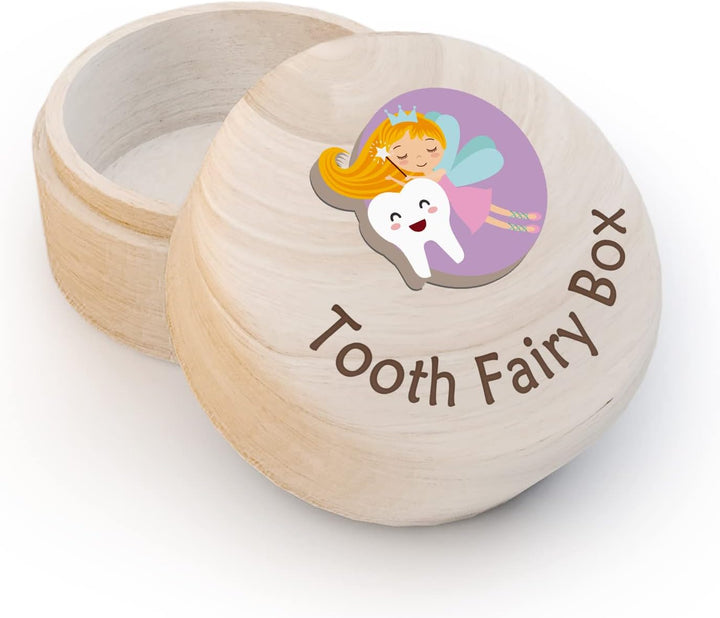 Tooth Fairy Box for Girls, Cute Carved Wooden Box with 3D Tooth, Stores Lost Teeth for Kids, Souvenir Dropped Tooth Keepsake Storage Box Gift for Little Girl（P-Wings-T）