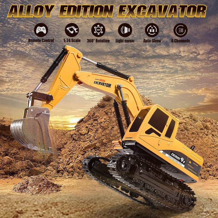 Construction Excavator Toy - Kids Toy Engineering Digger Truck, Remote Control Rechargable Hydraulic Car for 3 4 6 7 8 Year Old Boys Girls, Educational Toys for Kids & Children