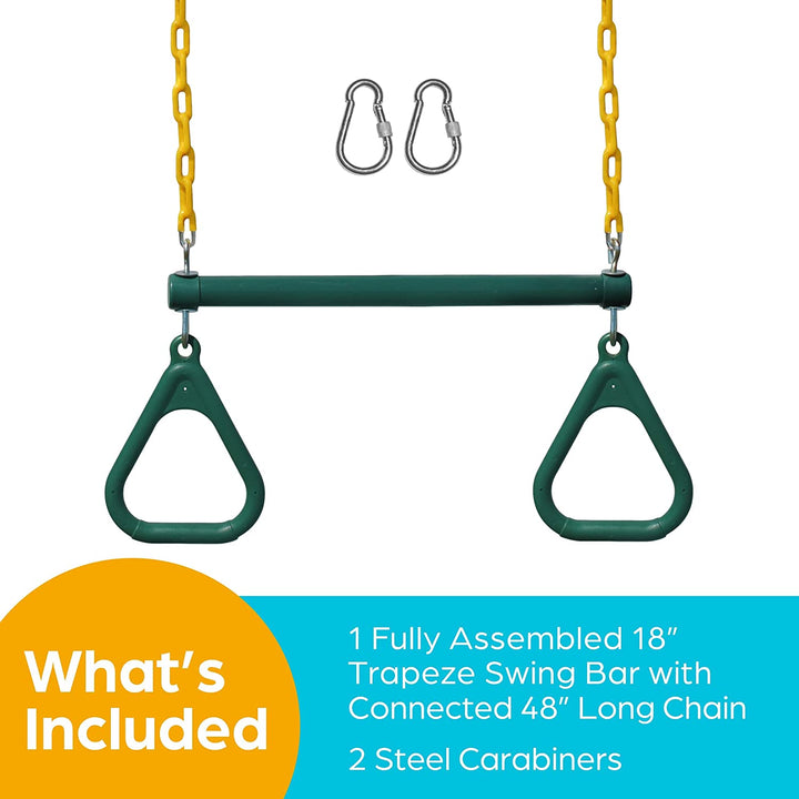 Swing Sets for Backyard, Monkey Bars & Swingset Accessories - Set Includes 18" Trapeze Swing Bar & 48" Heavy Duty Chain with Locking Carabiners - Outdoor Play Equipment (Green)
