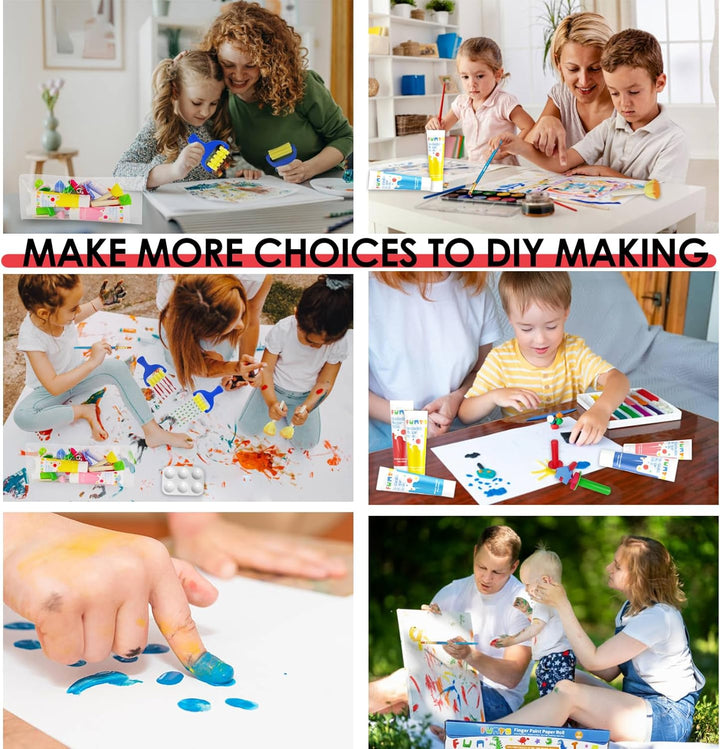 Kids Washable Finger Paint Set, 25 PCS Non Toxic Art Painting Supplies for Baby, Includes Finger Paint Paper Roll, Brush Set, Arts Crafts for Toddlers Age 1-3