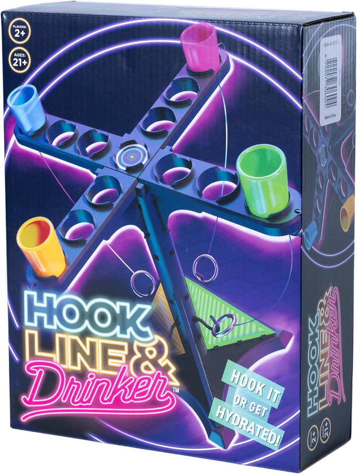 Hook Line & Hydration Party Game – Fun Ring Toss Game for Adults | 13" Tower with Shot Glasses | Perfect for Parties, 2+ Players, Ages 21+