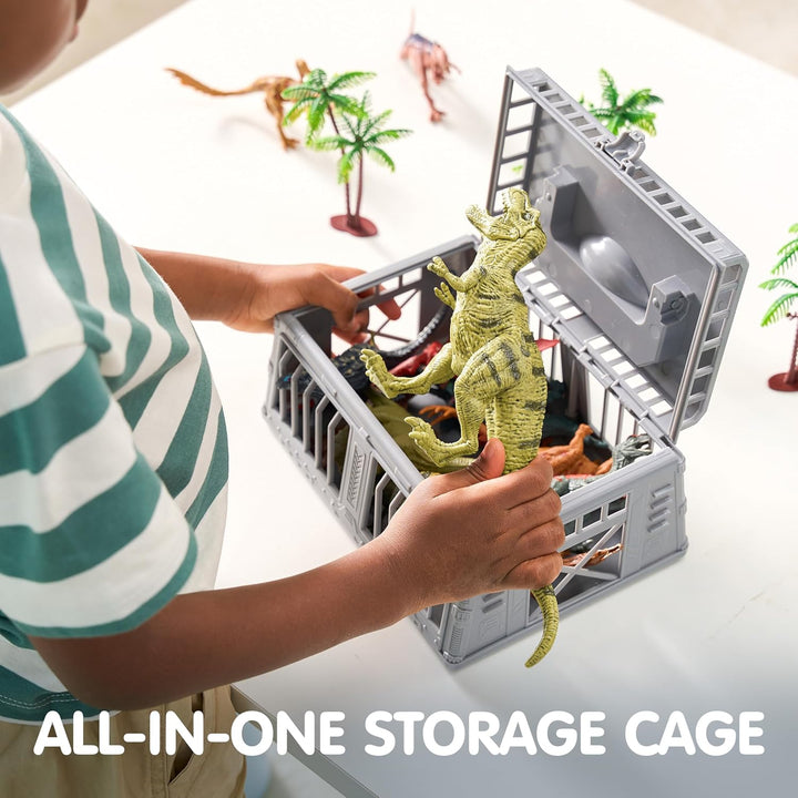 Dinosaur Toys with Activity Play Mat & Storage Cage, 19 PCS Realistic Dinosaur Figures & Trees for Toddlers Kids Ages 3-5, Ideal for Boys and Girls Gift