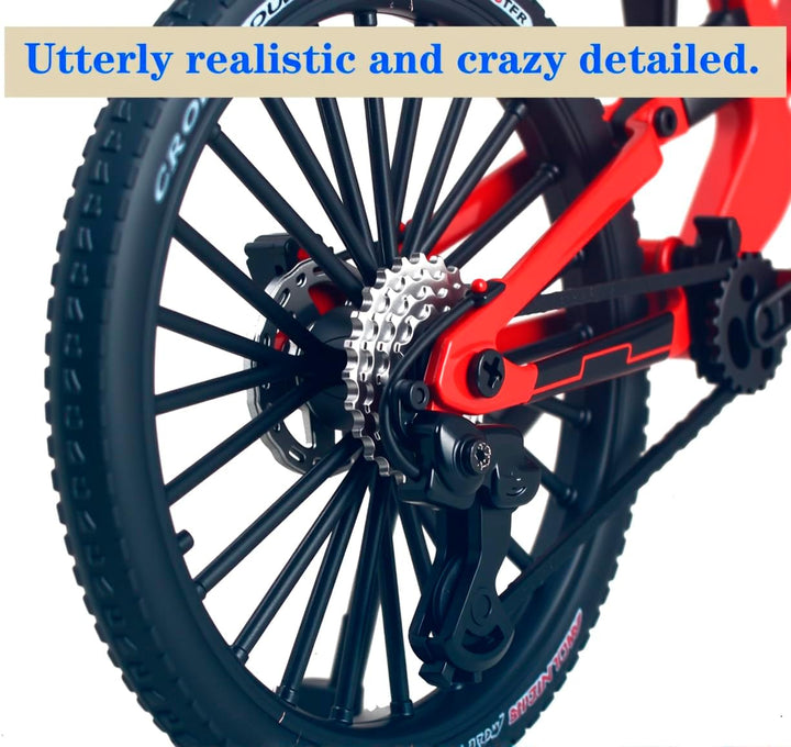 1:8 Scale Mountain Bike Toy DS Die-Cast Mini Finger Bicycle Model Desktop Decoration DH Alloy Bike Action Figurine Toy for Cake Topper Crafts (Red)