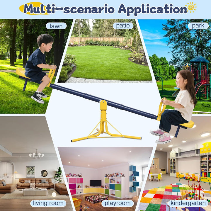 Seesaw for Kids Outdoor for Ages 2-10,68.5 Inch Teeter Totter Sit and Spin Outdoor Toys Swiveling 360 Degrees Rotating for Children Age 2 3 4 5 6 7 8 9 10 Courtyard Park Playground Balcony