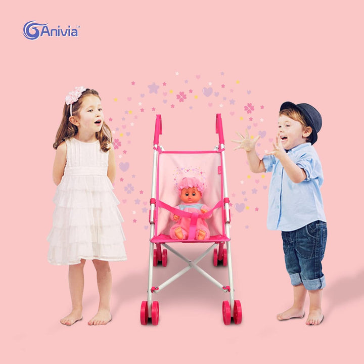 Baby Doll Collection Doll Stroller Heart Design Gifts for Toddlers and Girls Foldable Doll Stroller
