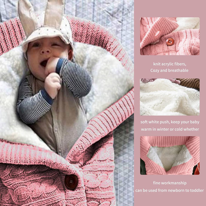 Warm Baby Sleeping Bag Envelope Winter Kid Sleepsack Footmuff Stroller Knitted Sleep Sack Newborn Knit Wool Swaddling Blanket (Gray)