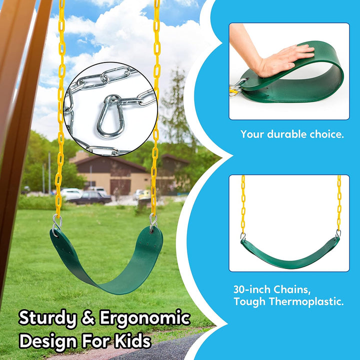 3 Pack Green Swing Seats Heavy Duty with 66" Chain, Swing Set Accessories Replacement with Snap Hooks for Kids Outdoor Play Playground, Trees, Backyard (Limit 300Lb)