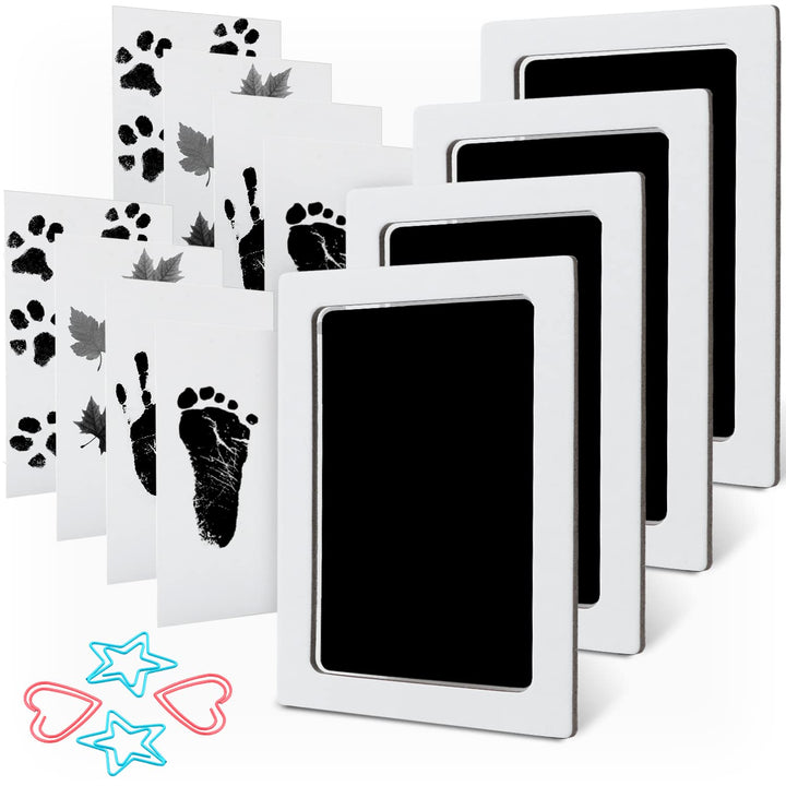 Baby Footprint Kit Hand Footprint Kit Dog Paw Print Kit Clean Touch Ink Pad Inkless Hand and Footprint Kit Handprint Kit Baby Registry Search with 4 Ink Pads and 8 Imprint Cards