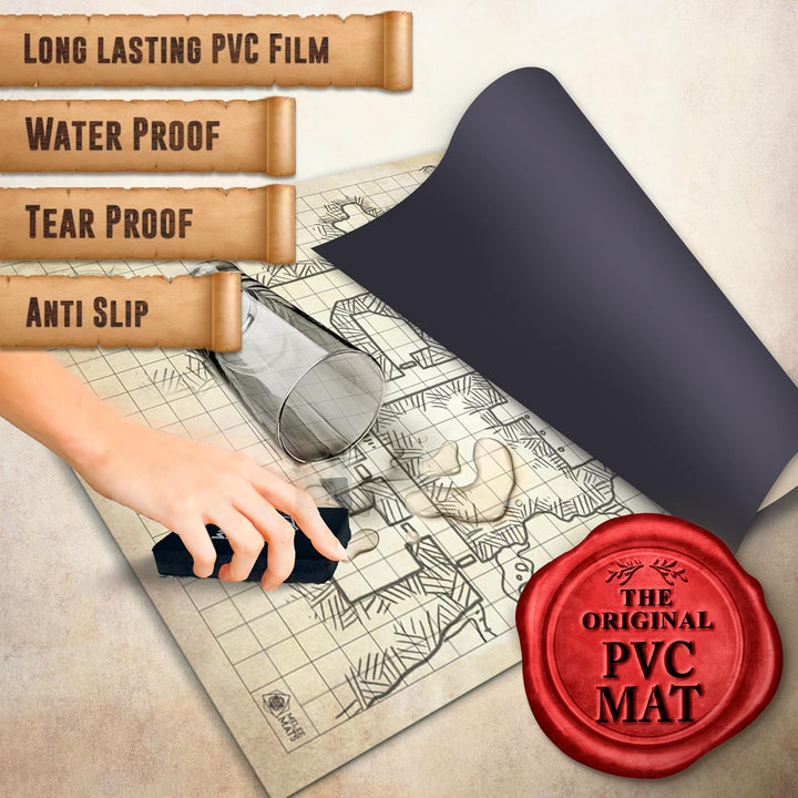 DND Map Starter Kit - 24” X 36", Wet/Dry Erase Battle Terrain Grid - Ultimate Tabletop Gaming Experience with Accessories