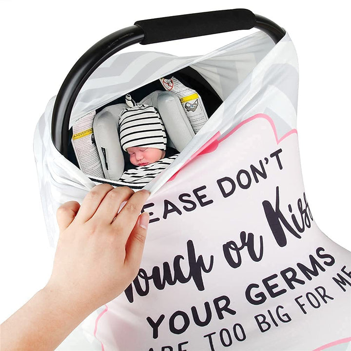 No Touch Sign Car Seat Cover for Babies, Mom Nursing Covers Breastfeeding Scarf, Multi Use Infant Carseat Canopy for Newborn Carrier/Stroller/Shopping Cart, Baby Shower Gifts for Boy Girl